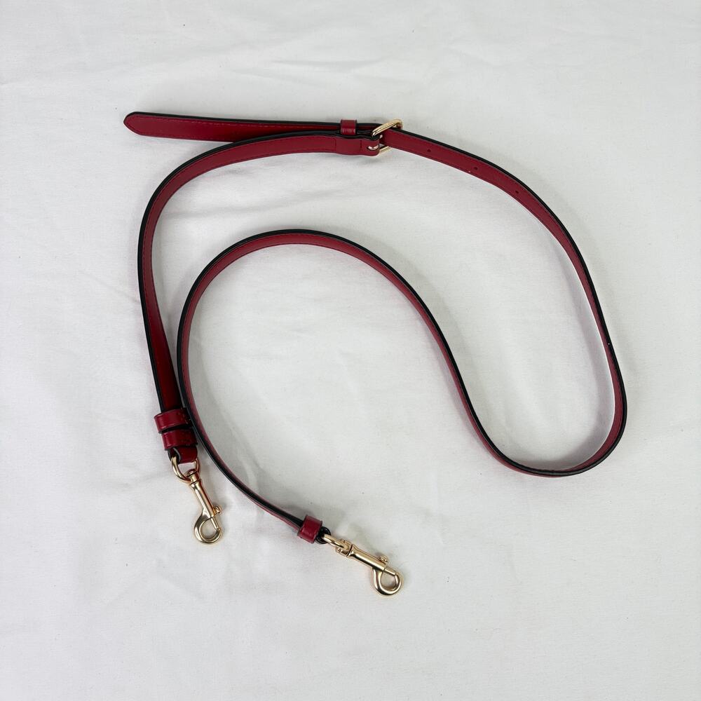 Coach red genuine leather crossbody strap, adjustable, gold tone hardware